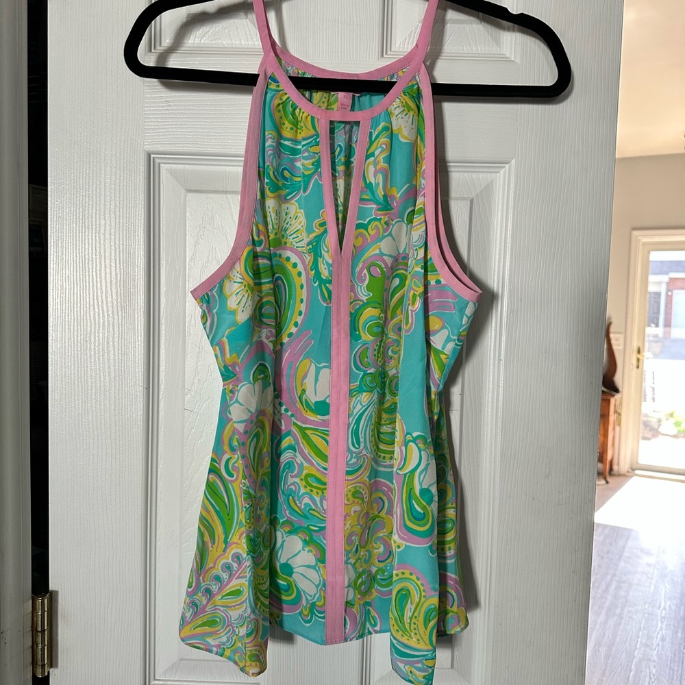 Lilly Pulitzer Silk Pink and Green Paisley Tank Top